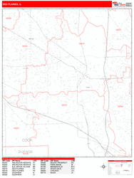 Des Plaines Wall Map Zip Code Red Line Style 2024